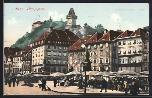 AK Graz, Hauptplatz mit Markt