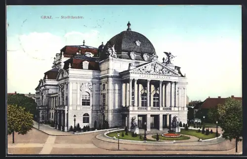 AK Graz, Stadttheater mit Anlage von der Strasse aus
