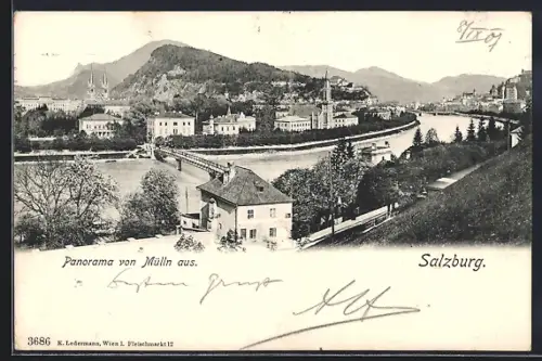 AK Salzburg, Panorama von Mülln aus