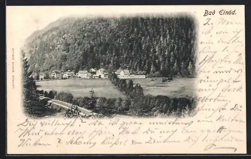 AK Bad Einöd, Ortsansicht mit Bahnstrecke aus der Vogelschau