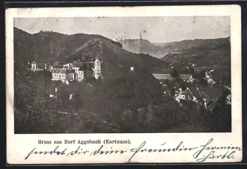 AK Aggsbach, Kartause, Ortsansicht aus der Vogelschau