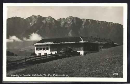 AK Wildbichl /Tirol, Gasthof u. Pension Wildbichl mit Kaisergebirge