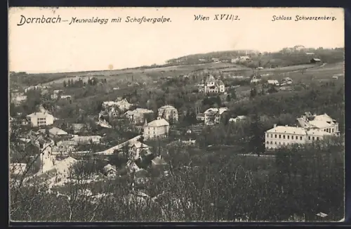 AK Wien, Dornbach, Neuwaldegg mit Schafbergalpe und Schloss Schwarzenberg