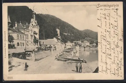 AK Sarmingstein an der Donau, Ortspartie am Wasser