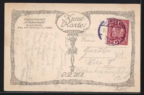 Künstler-AK Kränzle: Wien, Gasthaus Krapfenwaldl in der Strassenansicht