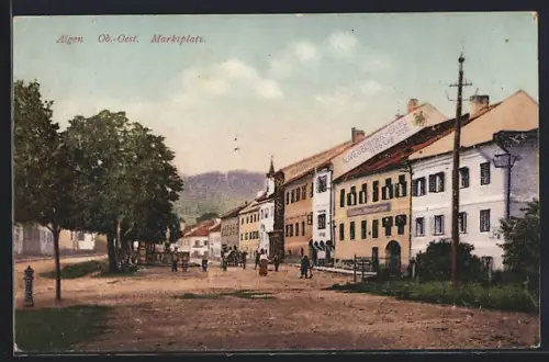 AK Aigen /Ob.-Oest., Der Marktplatz mit dem Gasthaus Almesberger