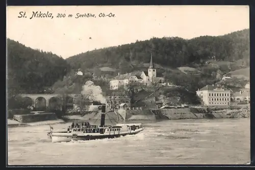 AK St. Nikola, Panoramaansicht mit Dampfschif