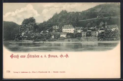 AK Struden a. d. Donau, Ortsansicht vom Fluss aus