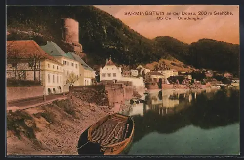 AK Sarmingstein an der Donau, Ortspartie am Donauufer