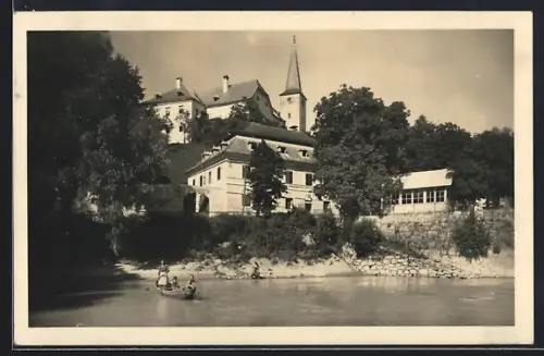 AK St. Nikola a. d. Donau, Strudengau, Uferpartie mit Gasthaus