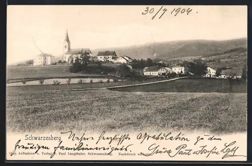 AK Schwarzenberg am Böhmerwald, Ortspartie mit Kirche