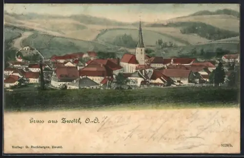 AK Zwettl /O.-Ö., Teilansicht mit Kirche