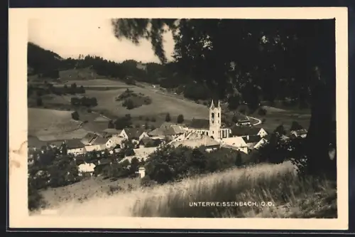 AK Unterweissenbach /O. D., Ortsansicht mit Kirchturm