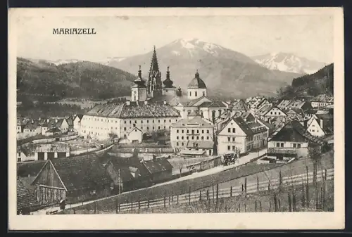 AK Mariazell, Strassenpartie mit Kirche