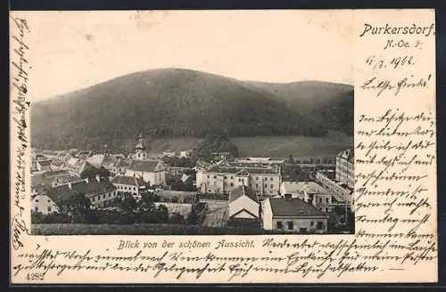 AK Purkersdorf /N.-Oe., Blick von der schönen Aussicht mit Kirche