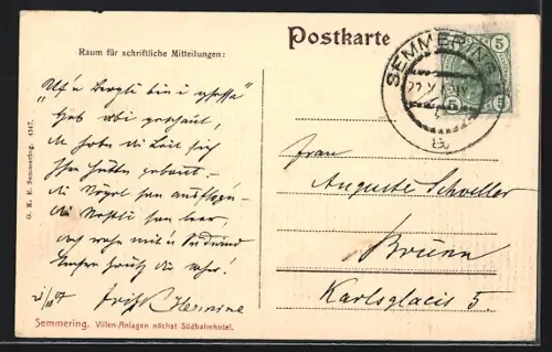 AK Semmering, Blick auf die Villenanlage nebst Südbahn-Hotel