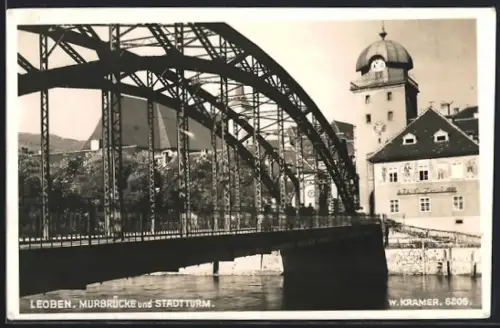 AK Leoben, Murbrücke u. Stadtturm