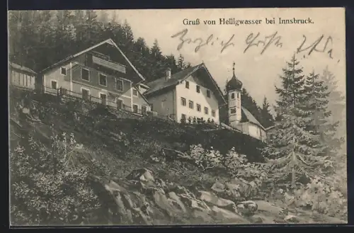 AK Heiligwasser bei Innsbruck, Ortspartie mit Kirche