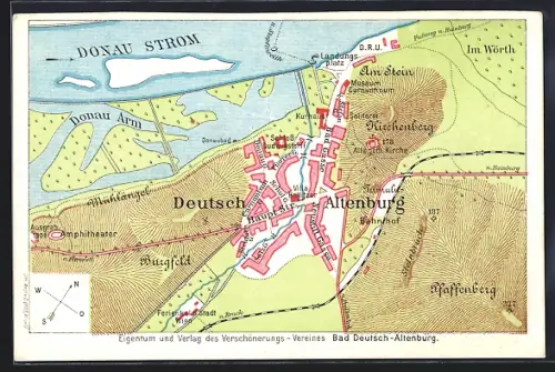 AK Deutsch-Altenburg, Karte des Ortes mit Umgebung und Donau