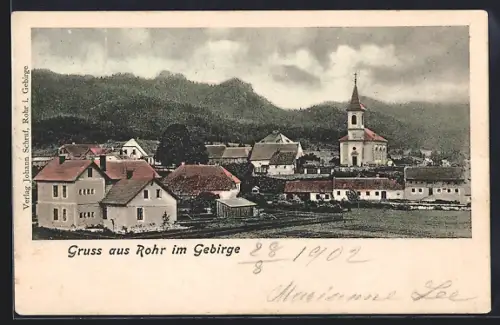 AK Rohr im Gebirge, Teilansicht mit Kirche