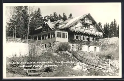AK Hanslsteighaus /Hohe Wand, Berghütte H. Puschner im Winter