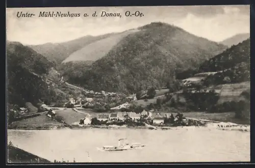 AK St. Martin im Mühlkreis, Unter-Mühl, Neuhaus a. d. Donau, Panorama mit Dampfer