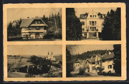 AK Graz, Mariatrost, Sanatorium Steyskal, Panorama mit Kirche
