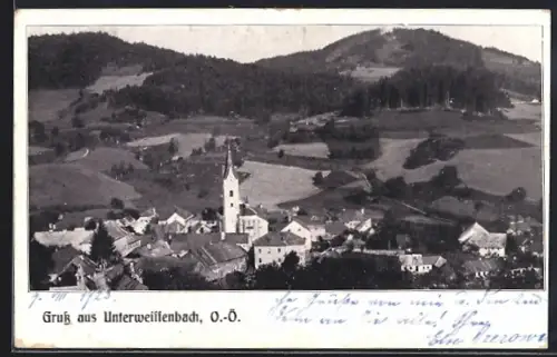 AK Unterweissenbach /O.-Ö., Teilansicht mit Kirche