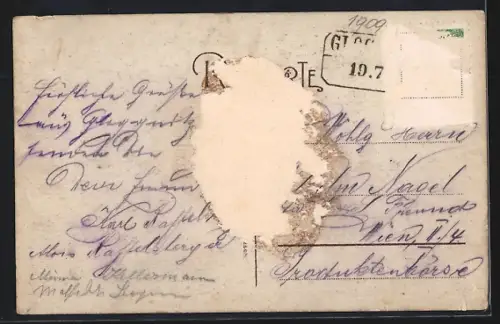 Künstler-AK Gloggnitz, Teilansicht mit Strassenpartie