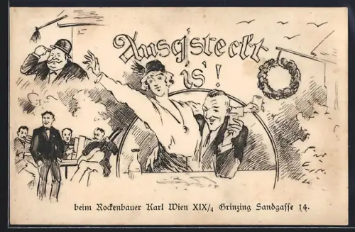 Künstler-AK Wien, Grinzing, Gasthaus Karl Rockenbauer, Sandgasse 14