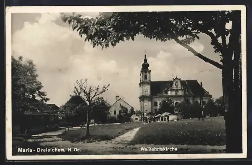 AK Maria-Dreieichen, Blick zur Wallfahrtskirche