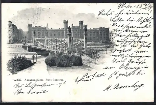 AK Wien, Rudolfskaserne mit Augartenbrücke