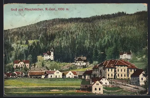 AK Mönichkirchen /N.-Oest., Ortspartie mit Hotel Lang