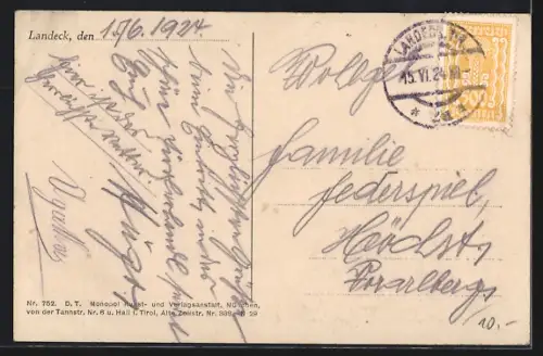 AK Landeck /Arlbergbahn, Teilansicht mit Hotel Post und Strassenpartie