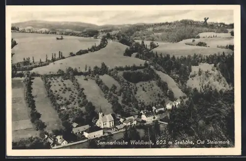 AK Waldbach /Ost Steiermark, Teilansicht mit Kirche