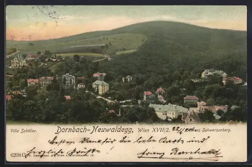 AK Wien, Dornbach-Neuwaldegg aus der Vogelschau, Blick auf Schloss Schwarzenberg