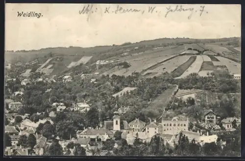 AK Weidling, Ortsansicht aus der Vogelschau