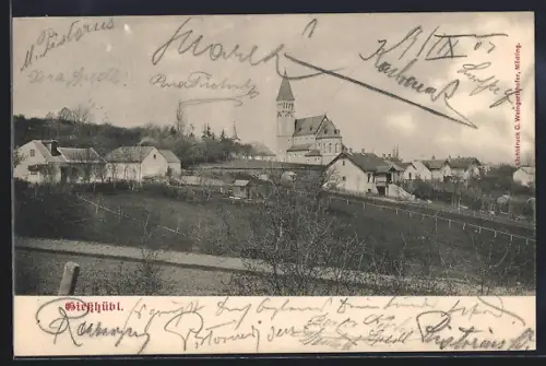 AK Giesshübl, Teilansicht mit Kirche und Umgebung