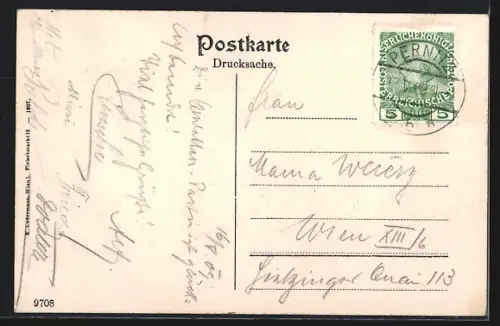 AK Muckendorf, Ortsansicht mit dem Eingang zu den Mirafällen