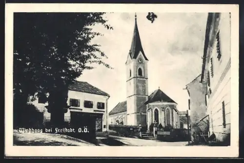 AK Windhaag, Strasse mit Kirchblick