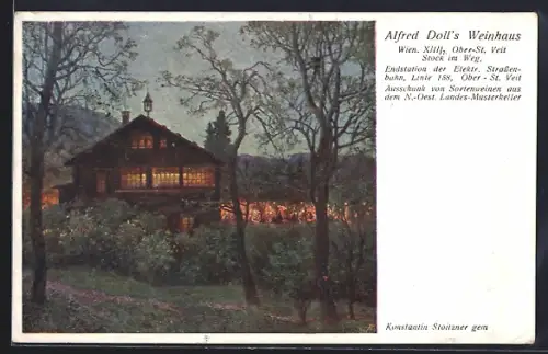 AK Wien, Ober-St. Veit, Alfred Doll`s Gasthaus, Stock im Weg