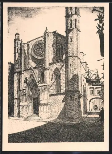 Künstler-AK Barcelona, Barrio de Santa María del Mar