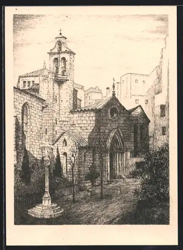 Künstler-AK Barcelona, Iglesia de Santa Ana