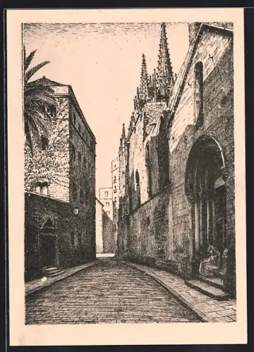 Künstler-AK Barcelona, Calle de Santa Lucía