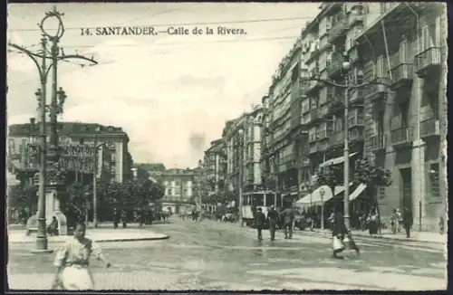 AK Santander, Calle de la Rivera, Strassenbahn