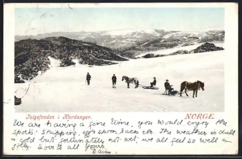AK Folgefonden i. Hardanger, Pferdeschlitten im Schnee