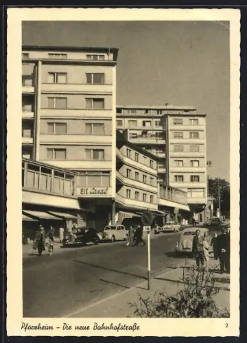 AK Pforzheim, Die neue Bahnhofstrasse mit Neubauten