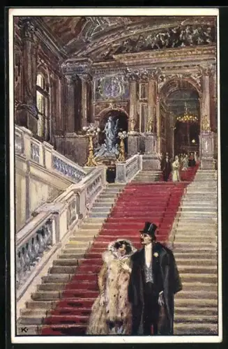 Künstler-AK J. Kalous: Wien, Feststiege im Burgtheater