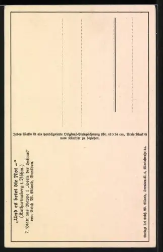 Künstler-AK Katharinaberg i.Böhm., Strassenpartie mit Häusern, Und es betet die Not