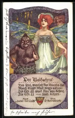 Künstler-AK Waldschrat mit einer schönen Frau